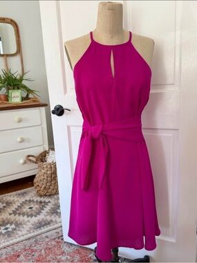 Fuchsia Halter Tie-Waist Dress